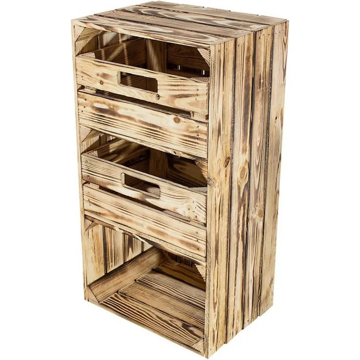 Kistenkolli Altes Land Allzweckkiste Regalkiste "Willi" in geflammt mit zwei Schubladen 68x40x31 (Spar-Set, Schmale Kiste und kleine Kiste)