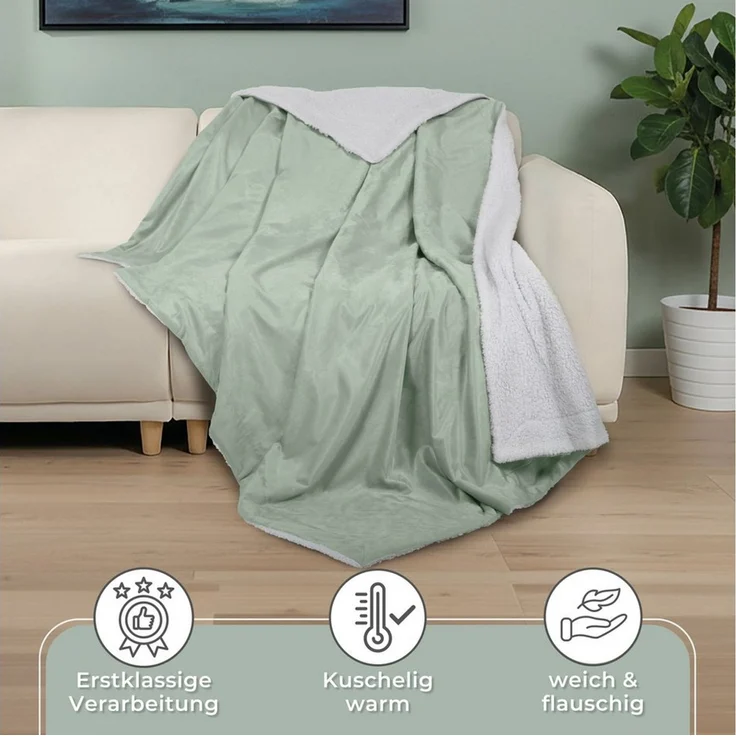 Wohndecke in Lammfell-Optik Kuscheldecke weich & flauschig - Sherpa Fleecedecke, Gräfenstayn, Warme Wolldecke & Sofaüberwurf Tagesdecke für Couch & Sofa – Bild 3