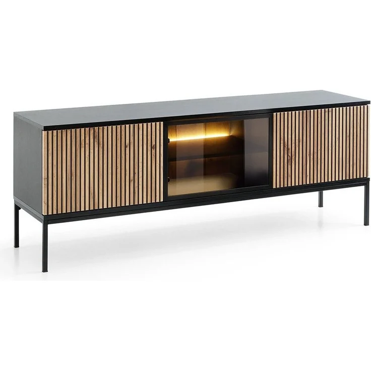 Lomadox Wohnzimmer-Set SIBARI-160, (Mega-Spar-Set, 2-St, 2-tlg), Sideboard, TV-Lowboard, schwarz, Wotan Eiche Nb, grifflos – Bild 3