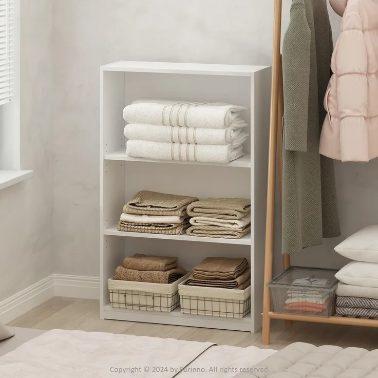 Furinno Reed Mehrzweck-Regal mit 3 Ebenen, verstellbar, für Kleidung und Schrank, Weiß