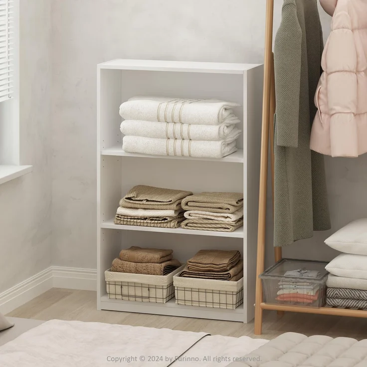Furinno Reed Mehrzweck-Regal mit 3 Ebenen, verstellbar, für Kleidung und Schrank, Weiß