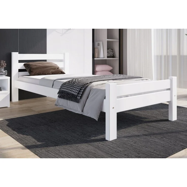 Home Collective Bettgestell Massivholzbett, Einzelbett mit Lattenrost & sicherem Lack, 210x102x72 cm, Weiß – Bild 1