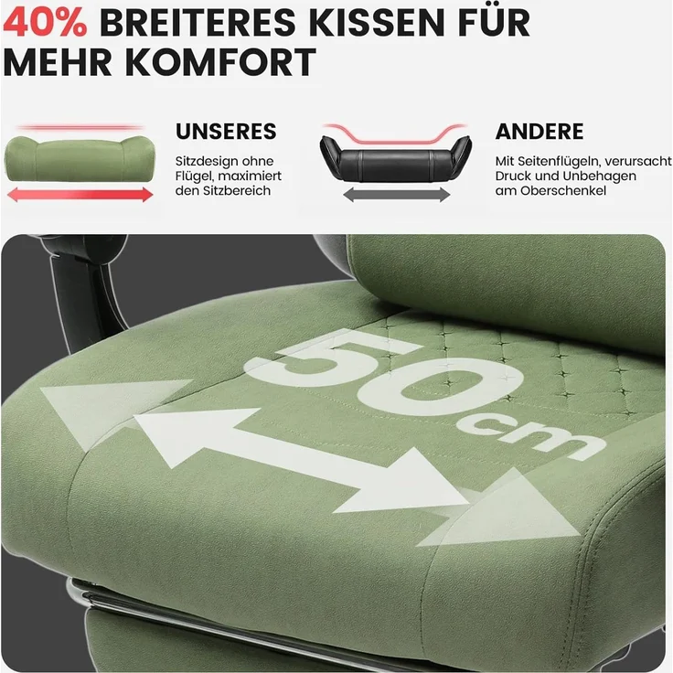 GTPLAYER Gaming Stuhl Stoff, Gaming Sessel mit Taschenfederkissen, ergonomischer Drehstuhl, Gamer Stuhl mit Fußstütze150 kg Belastbarkeit, grün – Bild 5