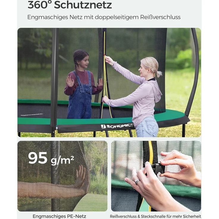 Songmics Trampolin mit Leiter, Sicherheitsnetz und gepolsterten Stangen, Stahl dunkelgrün, Ø 427 cm – Bild 8