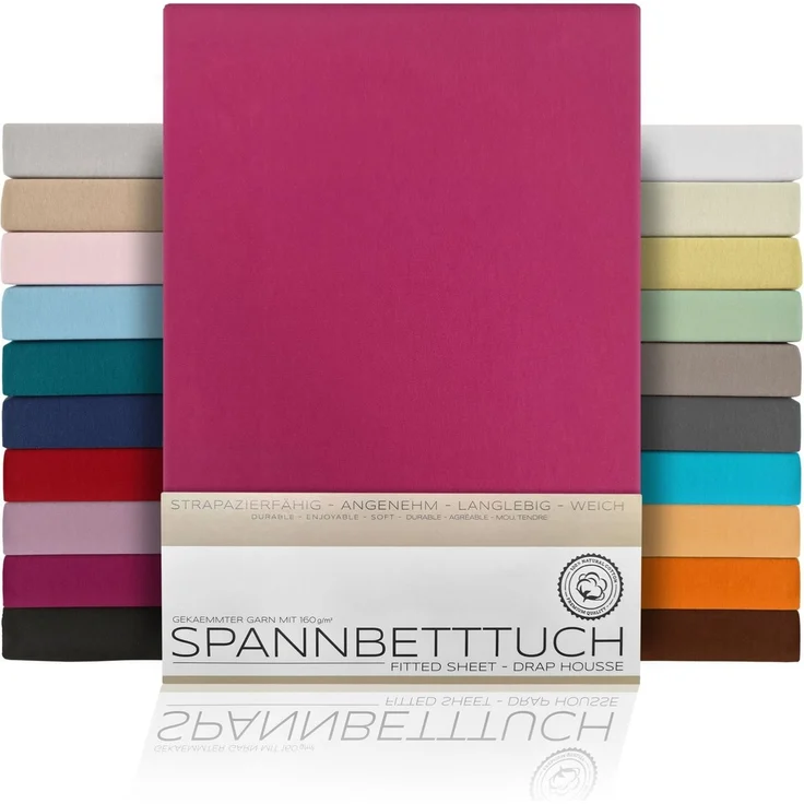 Beautex Spannbettlaken, Gummizug: rundum, (1 Stück), gekämmte Baumwolle Premium Jersey, 160g/m², Bordeaux, Topper - 90x200x15 cm – Bild 1