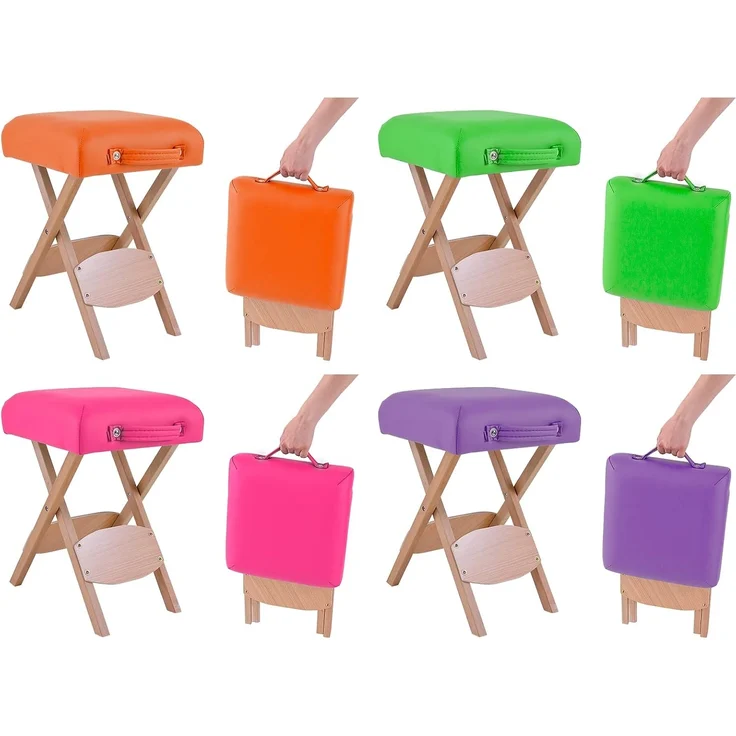 Quirumed Klapphocker aus Holz mit Sitz, rosa gepolstert, vielseitig einsetzbar, Beistelltisch, Fußstütze, Kunstleder, transportabel, bis 100 kg, 33 x 33 x 48 – Bild 4