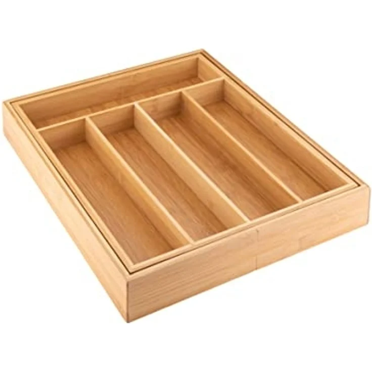 axentia Besteckkasten, Bambus, 5 - 7 Fächer, ca. 31-48,5 x 5,5 x 37 cm, Holzfarben – Bild 2