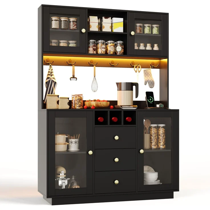 Küchenschrank 120 x 40 x 170 cm in Schwarz mit RGB-LED-Beleuchtung und Schubladen – Bild 6