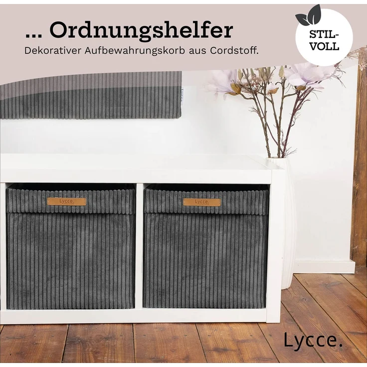 Lycce faltbare Aufbewahrungsbox, 4er Set - Cord, passend für Kallax Regal, abnehmbarer Bezug, robust, formstabil Grau 31x33x33cm – Bild 9