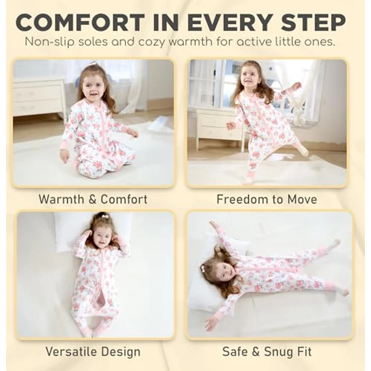 Mama Cheetah Toddler Schlafsack mit Füßen, Long Sleeve 0,5 TOG Bio-Baumwolle Baby Schlafsack mit Beinen, Wearable Decke für Wanderer w / 2-Wege-Reißverschluss, Kleinkind Decke, 4-5T – Bild 5