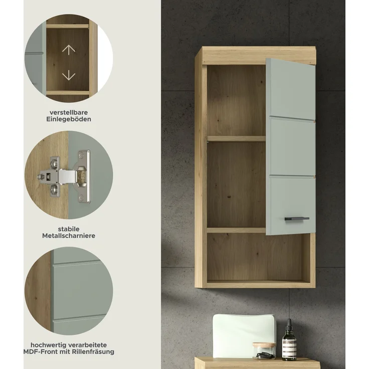 Xonox Scout Hängeschrank (B/H/T: 37x79x24 cm) in Salbei und Artisan Eiche Nachbildung – Bild 9