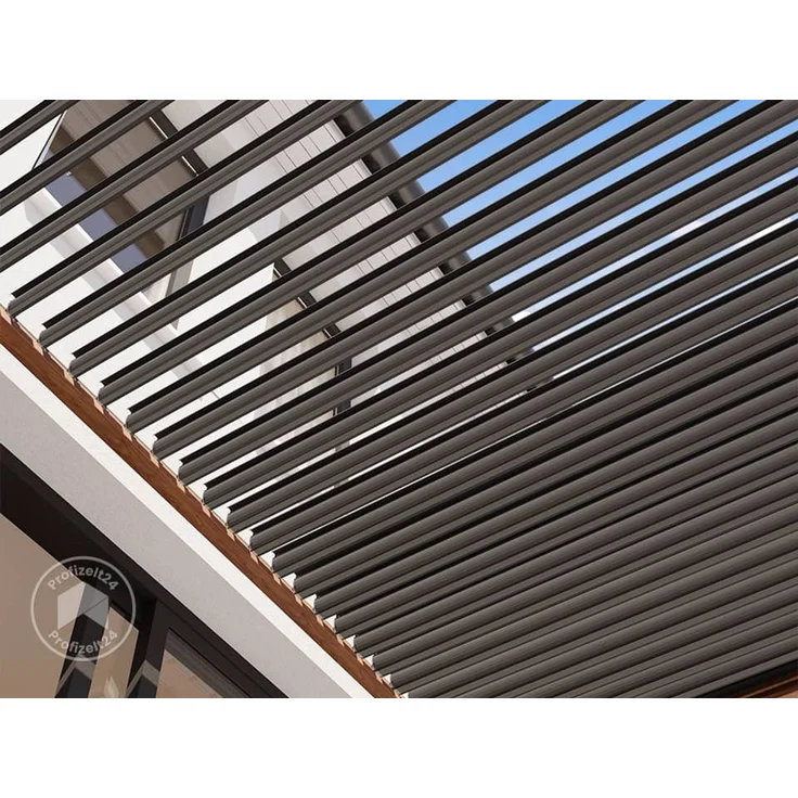 PRIMEYARD Pergola 4x4 m Aluminium-Pfosten mit Lamellendach aus Stahl holzfarbene Terrassenüberdachung – Bild 6