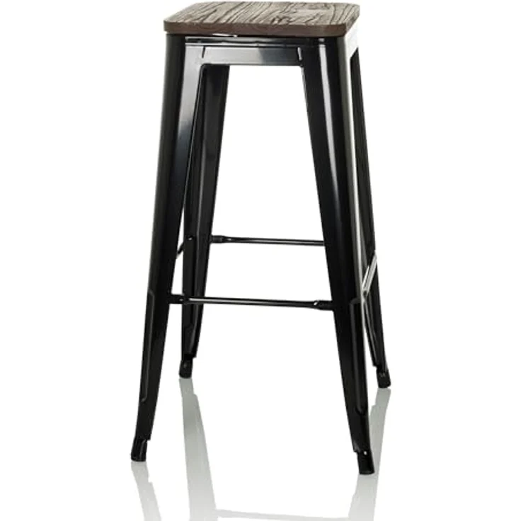 Hjh Office Vantaggio High Ws, Barhocker im Industrie-Design aus Stahl mit drehbarem Echtholzsitz, stapelbar – Bild 9