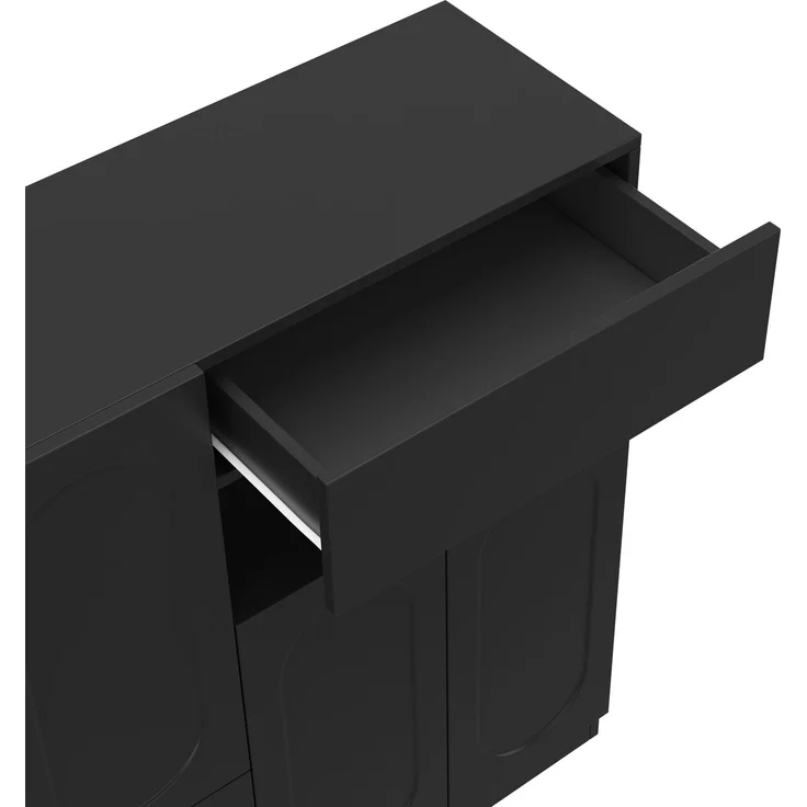 Trendiger 2-in-1 Schuhschrank mit gewölbten Türen – Klapptür mit Soft-Close-Funktion, höhenverstellbaren Fächern und gepolsterter Sitzbank, Schwarz, 130×35×110cm – Bild 10