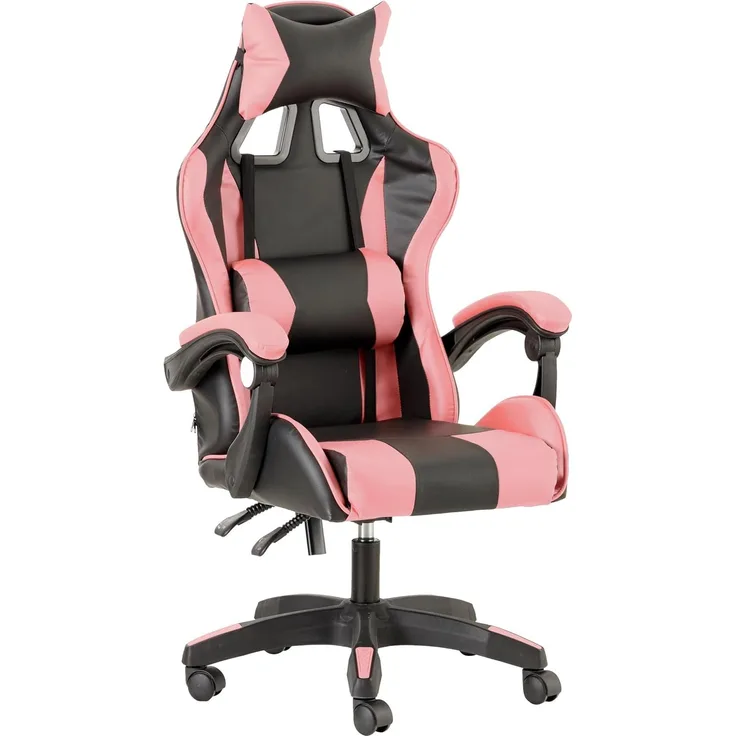 Baroni Home Gaming-Stuhl, ergonomischer Bürostuhl, gepolstert Gaming Sessel mit bequemer, Verstellbarer Rückenlehne, Gamer Chair mit Kopfstütze und Lendenwirbelstütze, Rosa