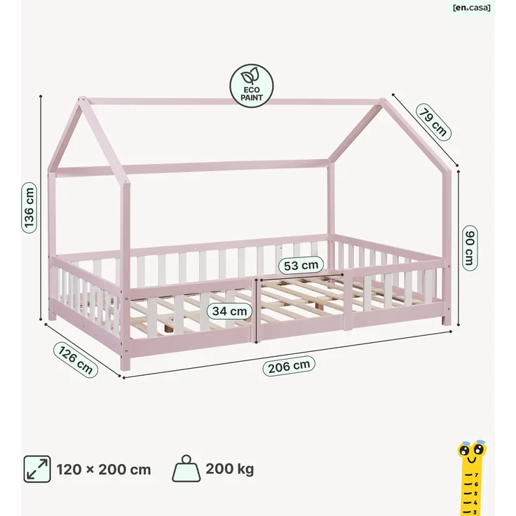 Hausbett Sisimiut mit Rausfallschutz 120x200 cm Rosa/Weiß [en. casa] – Bild 3