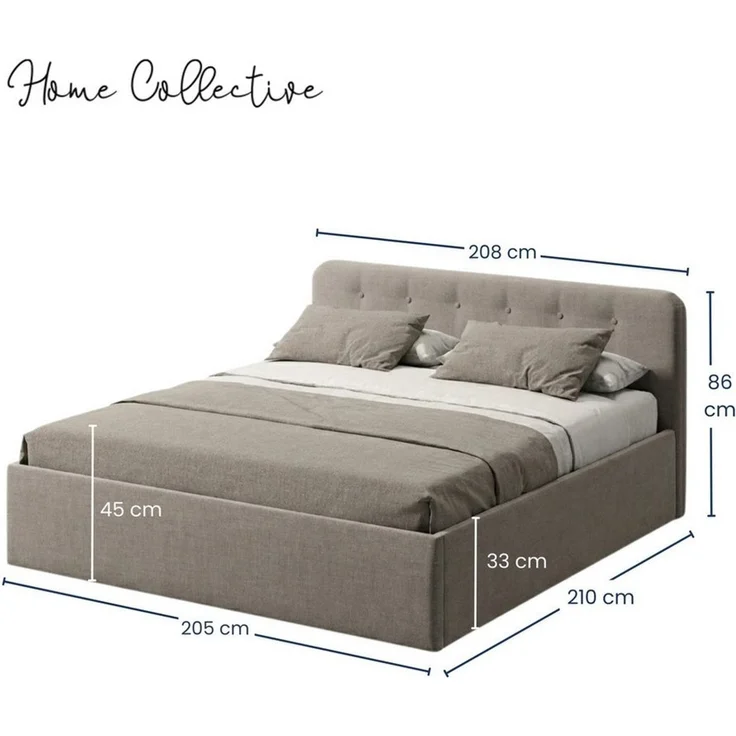Home Collective Polsterbett Bett mit Stauraum, verstellbarem Lattenrost, viele Größen (Größen: 100x200 120x200 140x200 160x200 180x200 200x200, hochwertiger Strukturstoff, made in Germany), modernes Design mit hochwertigem Strukturstoff 200x200 cm, Dun... – Bild 2