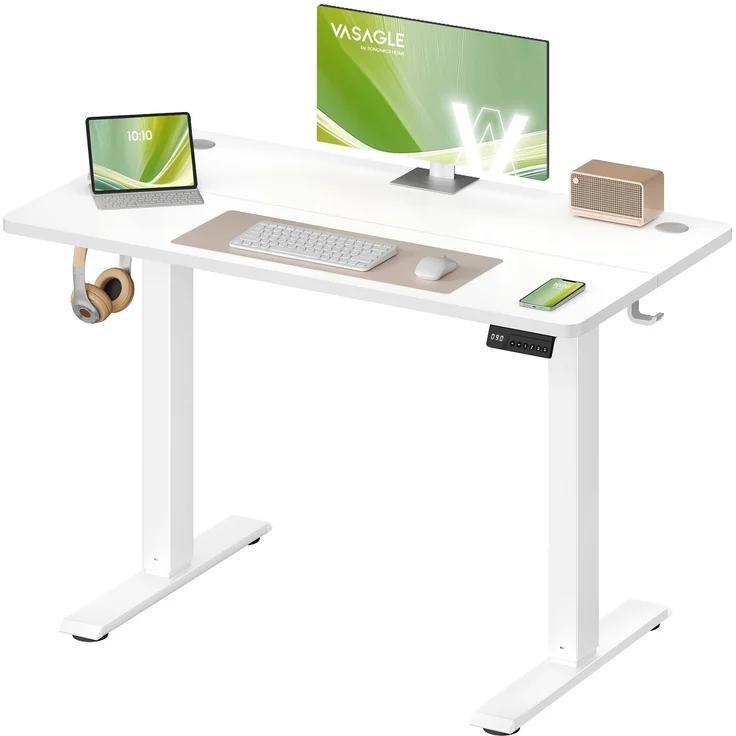 VASAGLE Höhenverstellbarer Schreibtisch, Stehtisch, Computertisch, Erinnerung bei langem Sitzen, Memory-Funktion mit 4 Höhen, für Büro, 100x60 cm, wolkenweiß LSD310WZ03