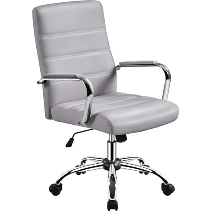 Yaheetech Schreitischstuhl ergonomisch Bürostuhl mit Armlehnen Home-Office Stuhl Drehstuhl mit Rollen Arbeitsstuhl mit Rückenlehne für Büro/Arbeitszimmer Hellgrau – Bild 2