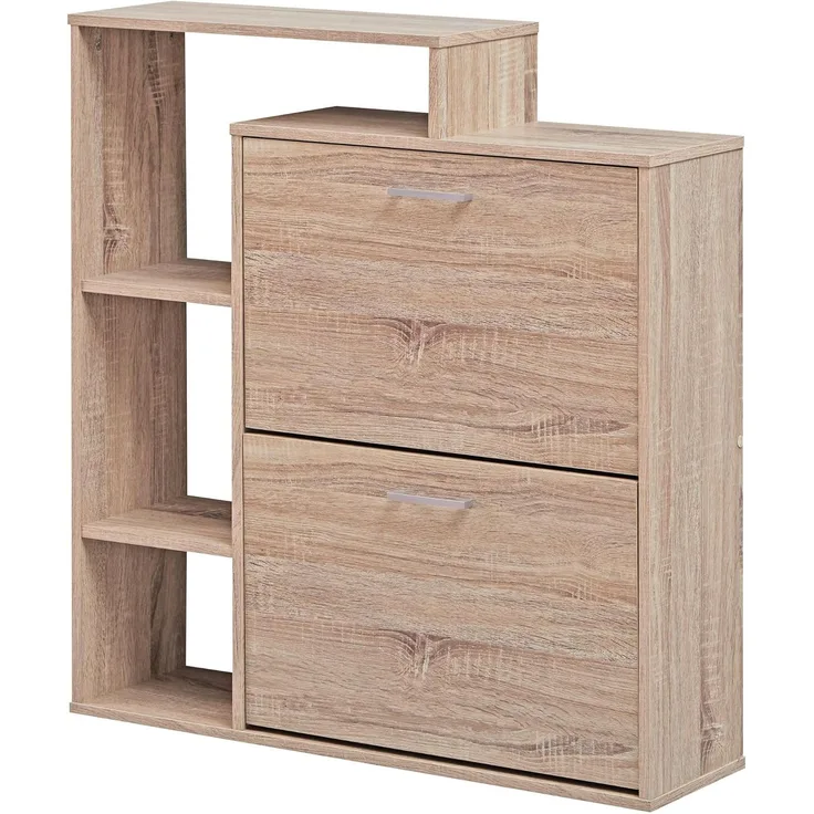 Wohnling Moderner Schuhkipper, Schuhschrank für 12 Paar Schuhe, Sonoma Eiche, 85 x 24 x 93 cm