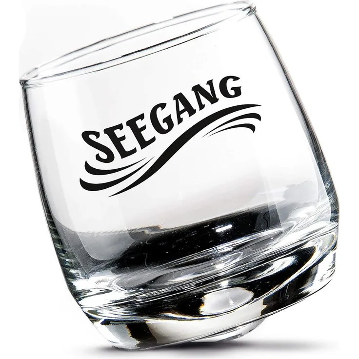 GILDE 2tlg. Set, Wackelglas, "Seegang", Schriftzug, Glas, klar, , H. 8,5 cm, D. 7,5 cm 46758