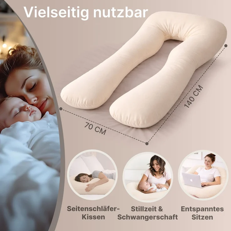 ELONEO Seitenschläferkissen XXL - Multifunktionskissen mit Bezug, formstabil, druckentlastend, bequem – Bild 2