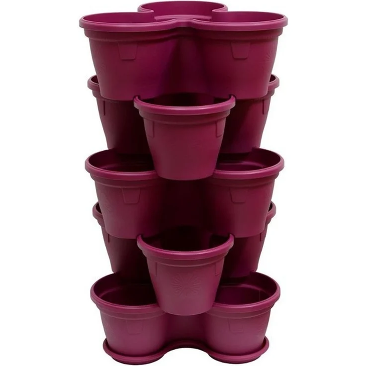 Engelland Blumenständer Säulentopf, Hochbeet, Kräuterbeet (Vorteils-Set, 5 St, 11 Liter Fassungsvermögen je Ebene), fallsicher, UV-beständig, stapelbar, platzsparend, robuster Kunststoff – Bild 4