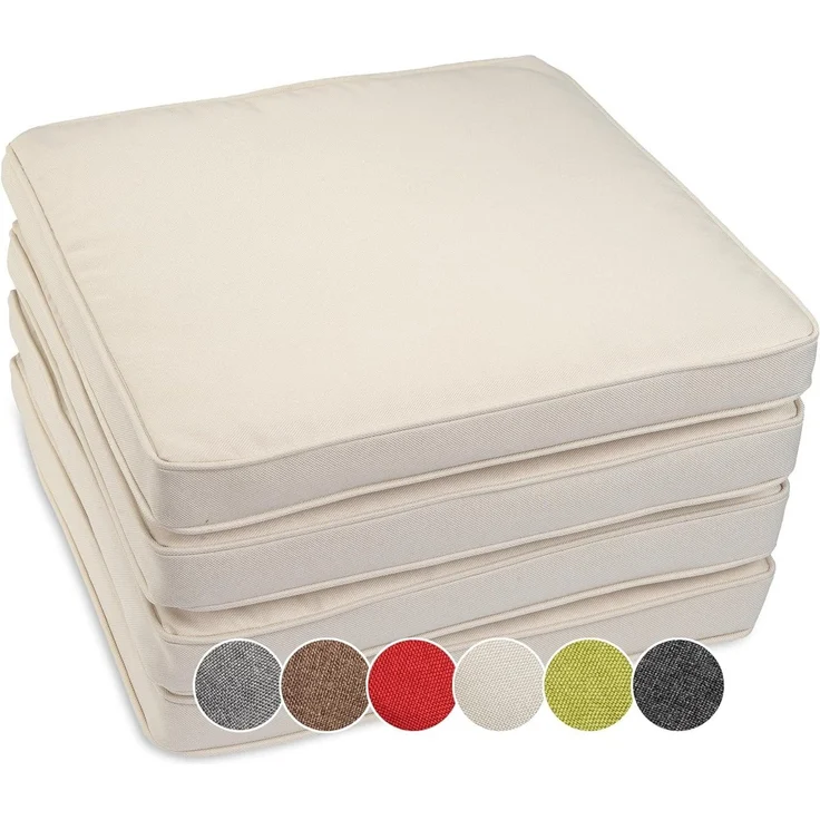 sunnypillow Stuhlkissen 4er Set Stuhlkissen wasserdicht UV-lichtecht BALI, 4er Set 40x40x5cm Ecru – Bild 1