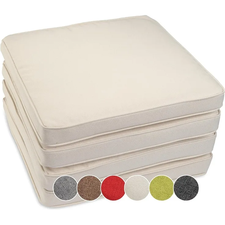 sunnypillow Stuhlkissen 4er Set Stuhlkissen wasserdicht UV-lichtecht BALI, 4er Set 40x40x5cm Ecru