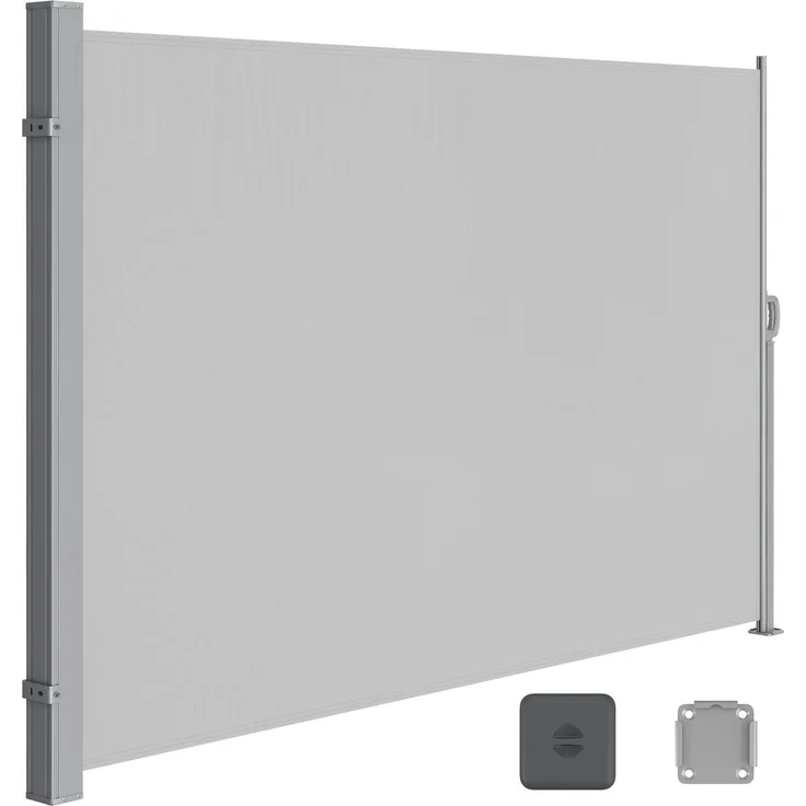 SONGMICS Seitenmarkise mit Stahl-Kasten, rostbeständig, ausziehbar, Hellgrau, 200x400 cm – Bild 1