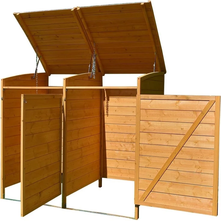 Melko Mülltonnenbox Mülltonnenbox Doppelbox für 2 Tonnen - Braun/Weiß - Holz 240L Zinkdach (Stück, 1 St, Set), Witterungsbeständig – Bild 1