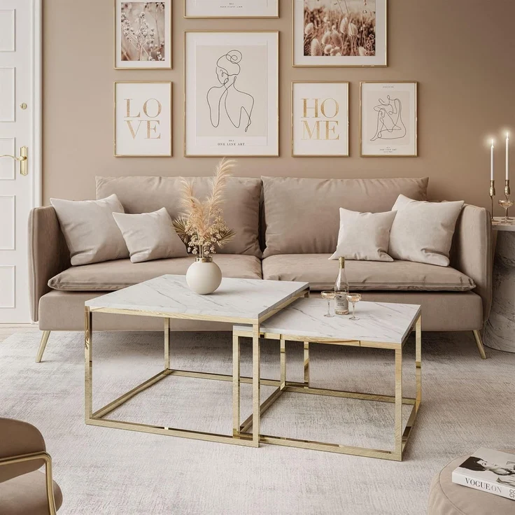 Lookway Couchtisch YOSHI LEVANTO 2in1 mit Goldenem Chromgestell (2er-Set), Breite: Breite: 70 cm und 60 cm – Bild 4