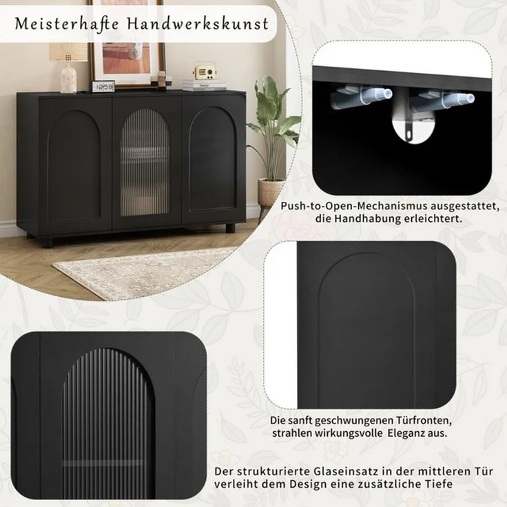 STILVORA Sideboard mit Glastür,Aufbewahrungsschrank Beistellschrank grifflos,Schwarz – Bild 4