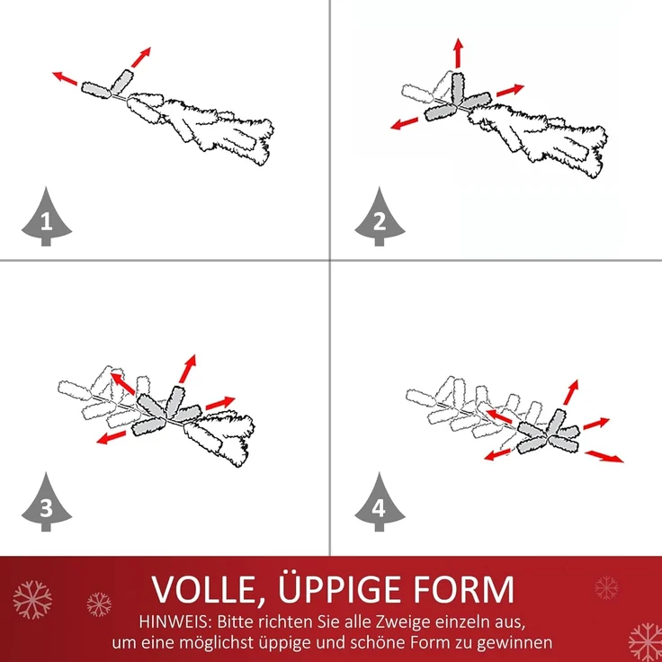 HOMCOM Künstlicher Weihnachtsbaum Mini Weihnachtsbaum mit Weihnachtskugeln, LED-Lichtern, roten Beeren, Tannen, 40 x 60 cm (BxH), grün, rot, gold – Bild 5