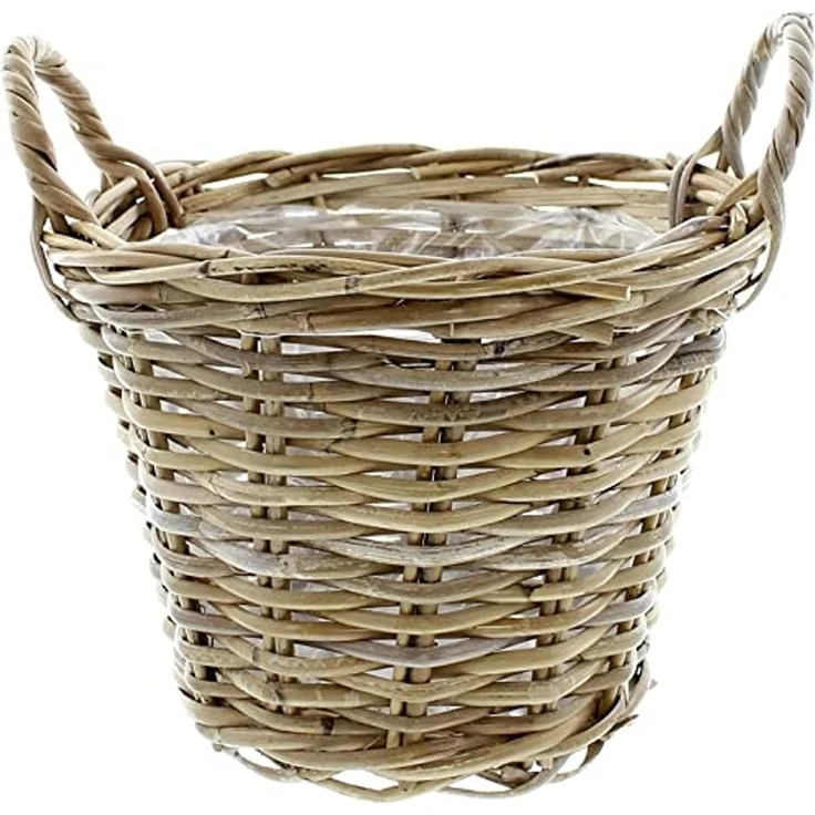 Dekoleidenschaft Pflanzkübel Pflanzkorb "Rattan", grau gekalkt, Blumentopf, Pflanztopf, Blumenkübel, Rattankorb, Flechtkorb, Pflanzentopf, Gartendeko für Draußen – Bild 2