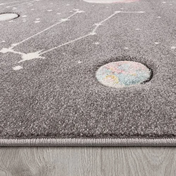 Paco Home Kinder-Teppich, Spiel-Teppich Für Kinderzimmer Mit Planeten Und Sternen, In Grau, Grösse:160x230 cm – Bild 3