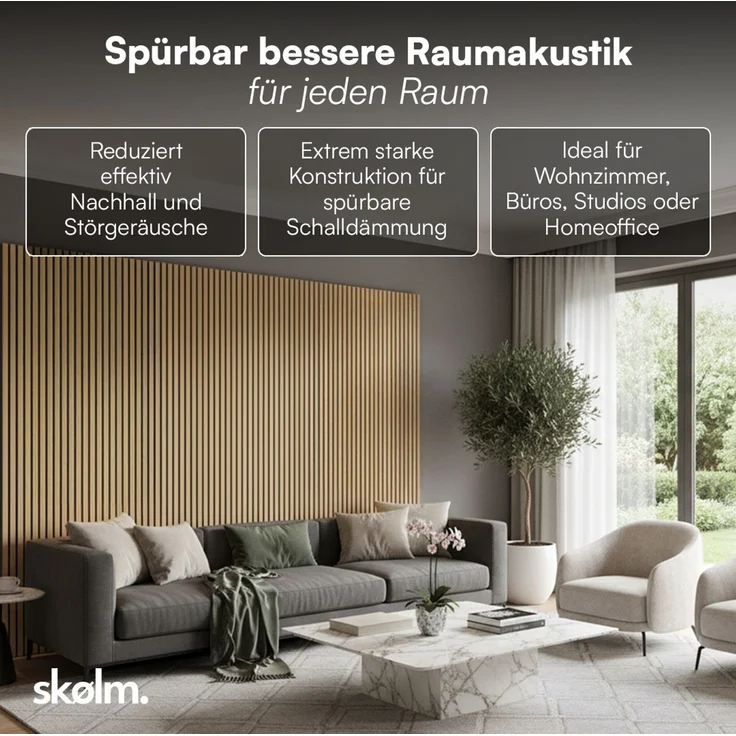 skølm 'Rune' 3D Akustikpaneele, Eiche, hochwertige Holzoptik Furnier und MDF, 120x60 cm, Wandpaneele mit Schallschutz, 2er Set – Bild 2