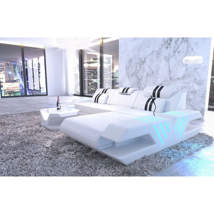 Ecksofa Venedig L Form aus Leder - Kunstleder - weiß-schwarz - Rechts – Bild 3