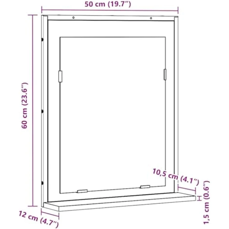 vidaXL Spiegel Artisan-Eiche 50 x 12 x 60 cm Glas und engineered Holz 862221 – Bild 4
