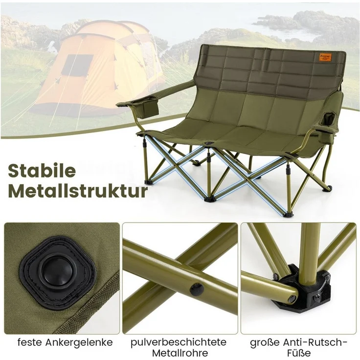KOMFOTTEU Campingstuhl, Klappstuhl mit Getränkehaltern & Tragetasche, bis 272 kg – Bild 2