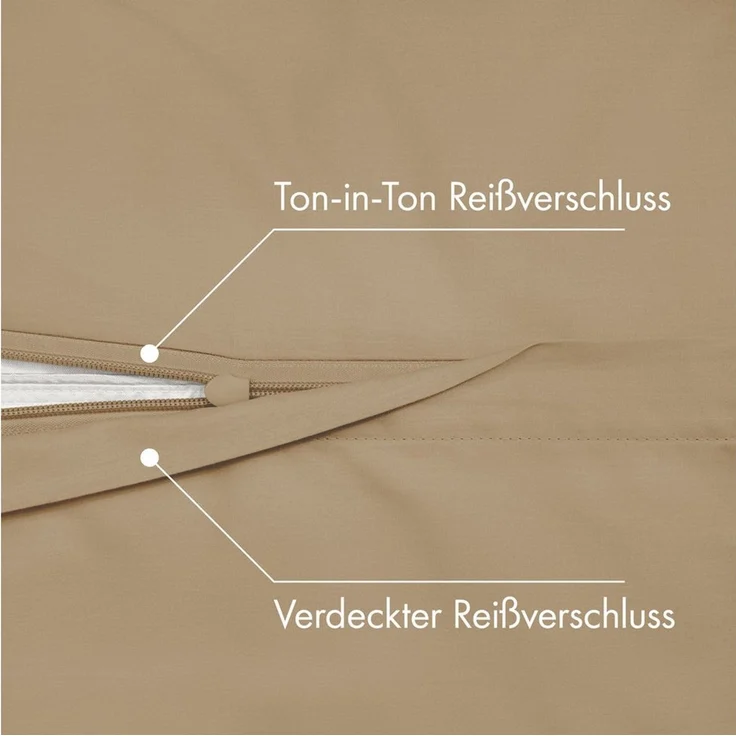 JACOBSON Bettwäsche 200x220 Set - 100% Baumwolle Bettbezug 200x220 cm + 2 Kissenbezüge 80x80 cm, Perkal Bettwäsche 3-teilig mit Reißverschluss (200x220cm, Beige, 3-teilig) – Bild 4