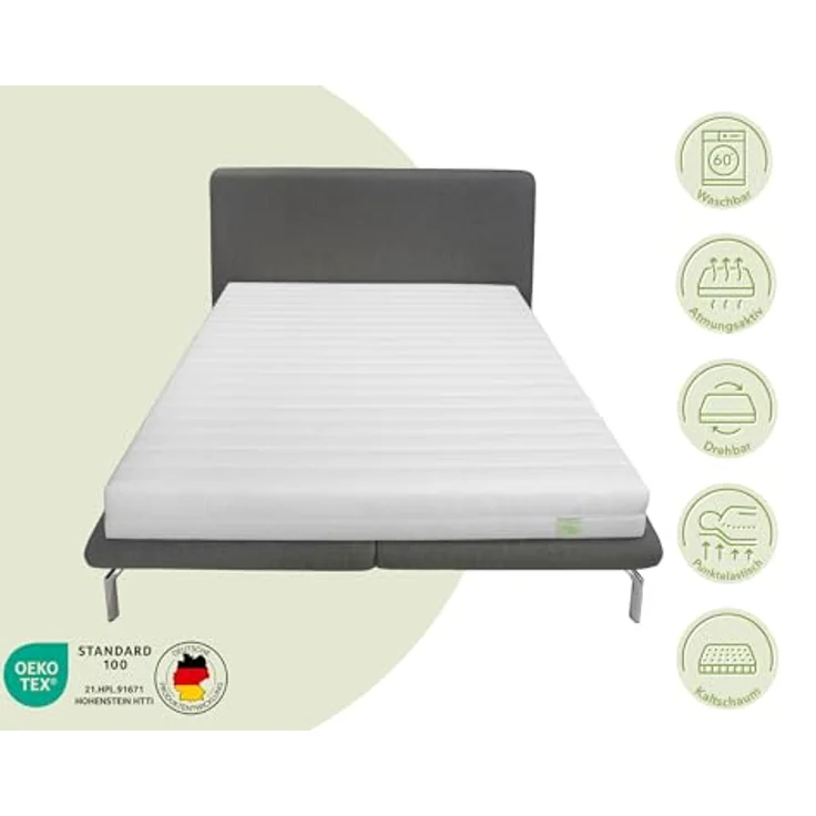 TB Furniture DREAMSTAR Easy Flex Ergonomischer Matratzentopper, 90 x 200 cm, 10 cm, wendbar mit H2 und H3 Härtegraden, 7-Zonen Kaltschaumkern, klimatisierter Mikrofaserbezug – Bild 3
