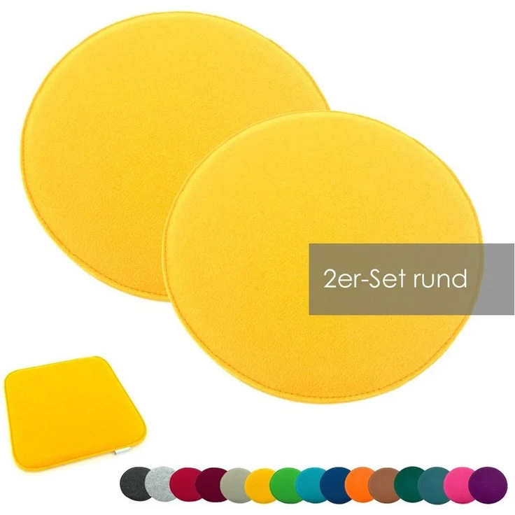 heimtexland ® Sitzkissen Set Filz Stuhlkissen Stuhlauflage Filzkissen Stuhl Polster Kissen Typ631 2er Set 35 cm Rund Senfgelb – Bild 5