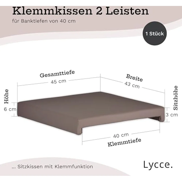 Lycce Bankauflage Bankkissen Klemmkissen Sitzkissen mit 2 Leisten, 40cm Klemmtiefe, (1 St), verrutscht nicht, mit Klemmfunktion, versch. Farben – Bild 4