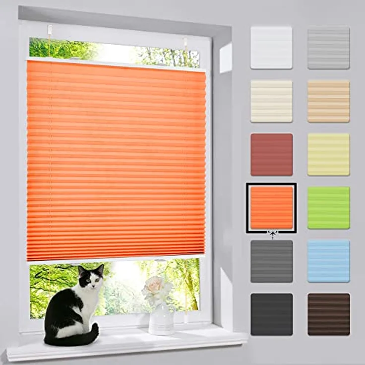 bobodeco Plissee Klemmfix Faltrollo Jalousie Orange 50x130cm, Sichtschutz und Sonnenschutz, lichtdurchlässig und blickdicht, ohne Bohren, für Fenster & Tür – Bild 1