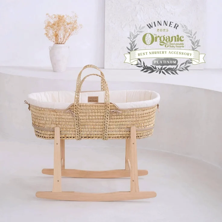 Clair de Lune Bio-Palmen-Moseskorb, Gold-Preisträger, kommt mit Bio-Kompresse, natürlicher Bambus-Matratze und weichem Baby-Betttuch, 75x28 cm (Naturcreme) – Bild 5