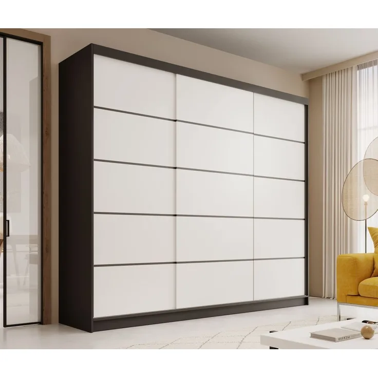 Schiebetürenschrank Schrank LUND in Schwarz- Weiß 250x215x58 cm