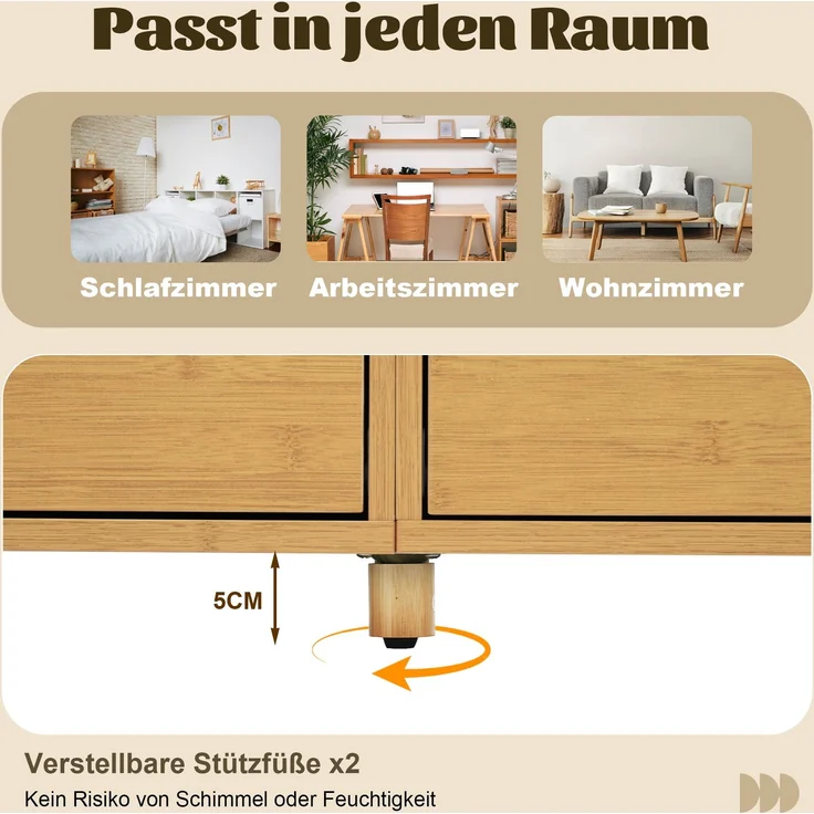 Sideboard Eiche Retro-Römisch mit 6 Schubladen & Bambusregalen, Kippsicher, Wohnzimmer Flur Küche Aufbewahrung – Bild 9