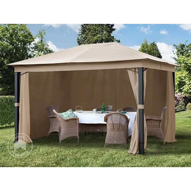 Gartenpavillon 3x4 m ALU PREMIUM ca. 220g/m² Dachplane wasserdicht Pavillon - 4 Seitenteile Gartenzelt taupe ca. 9x9 cm Profil – Bild 2