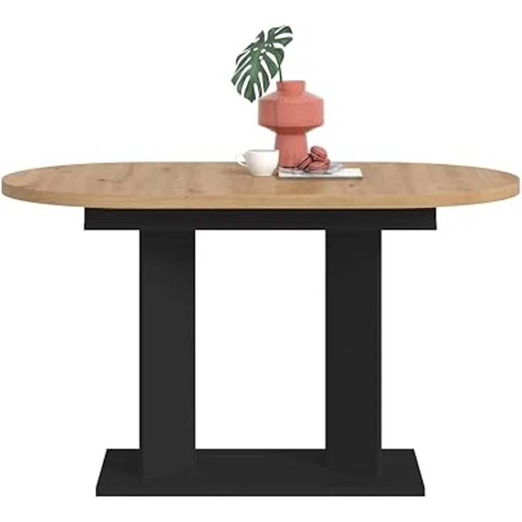 xonox. home – Esstisch Gustav 130-170x76x70 cm in Artisan Eiche Nachbildung und Schwarz – Ausziehbarer Tisch mit Doppelsäule – variabel anpassbar, ummantelte Kanten & einfache Montage mit Anleitung – Bild 4